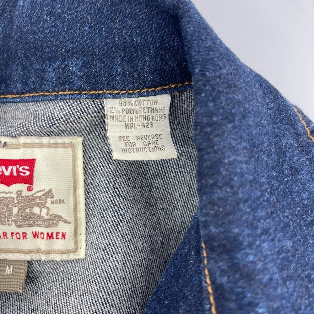 Vintage 80s Levis Denim Jacket Womens Medium Blue Zip Front Hong‎ Kong